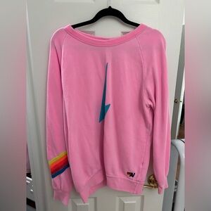 Pink Sweatshirt with Rainbow Sleeve by Aviator Nation